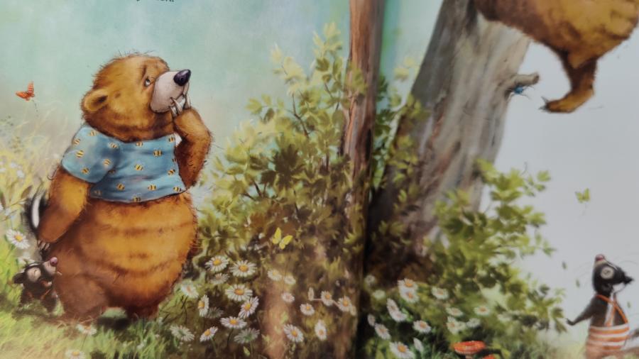 Foto af den bange bjørn i Stefanie Dahles "En magisk dag for tre modige venner"