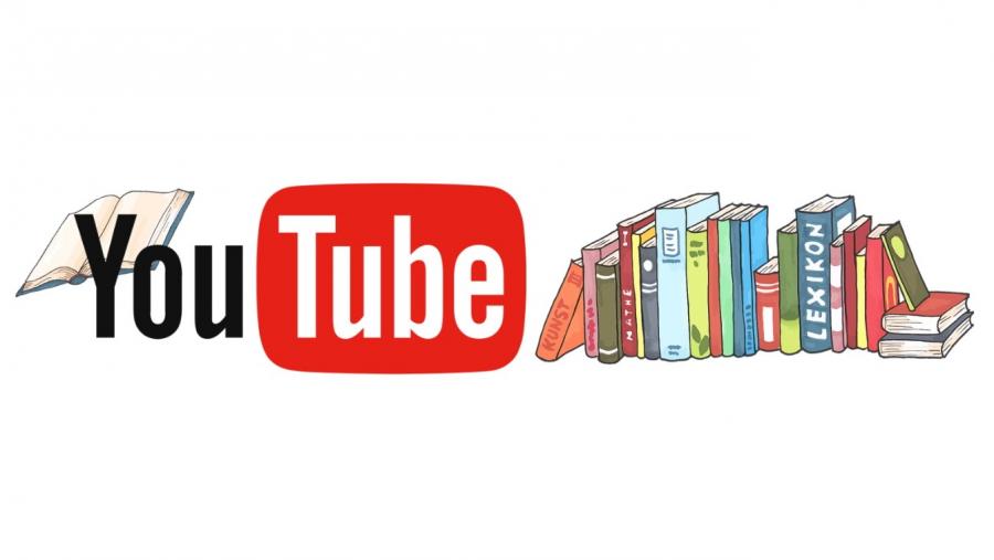 Youtube logo og illustrationer af bøger